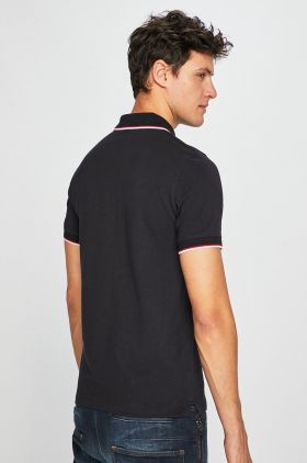 Armani Exchange Polo de bumbac culoarea negru, material neted