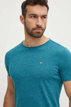 Tommy Jeans tricou bărbați, culoarea verde, uni DM0DM09586