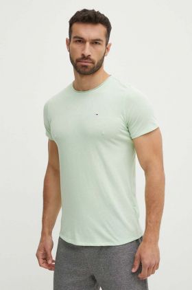 Tommy Jeans tricou bărbați, culoarea verde, uni DM0DM09586