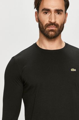 Lacoste longsleeve din bumbac culoarea negru, material uni TH2040-031