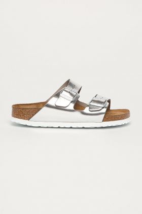 Birkenstock slapi de piele Arizona SFB femei, culoarea argintiu, 1005961