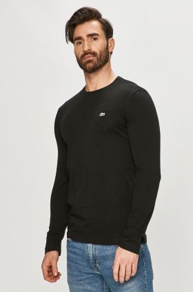 Lacoste longsleeve din bumbac culoarea negru, material uni TH2040-031