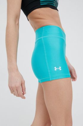 Under Armour pantaloni scurti femei, culoarea verde, neted, high waist