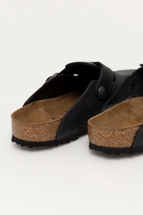 Birkenstock papuci din piele Boston SFB bărbați, culoarea negru, 59461