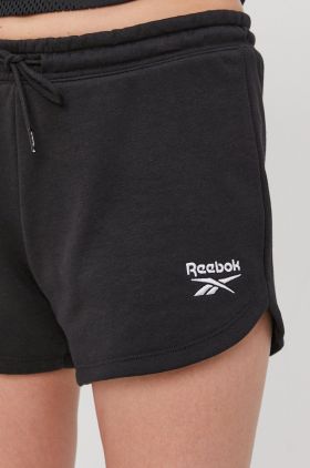 Reebok Pantaloni scurți GL2554 femei, culoarea negru, material neted, medium waist GL2554-BLACK