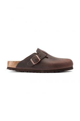 Birkenstock șlapi de piele Boston SFB bărbați, culoarea maro, 860131