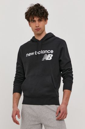 New Balance bluză MT03910BK bărbați, culoarea negru, cu imprimeu MT03910BK-001