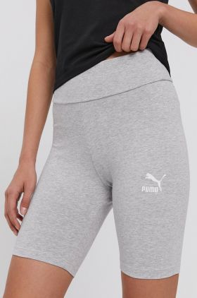 Puma pantaloni scurți 530234 femei, culoarea gri, cu imprimeu, high waist 530234