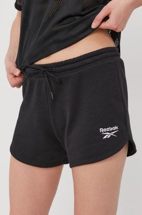 Reebok Pantaloni scurți GL2554 femei, culoarea negru, material neted, medium waist GL2554-BLACK