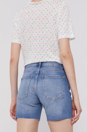 GAP Pantaloni scurți femei, culoarea albastru marin, material neted, medium waist