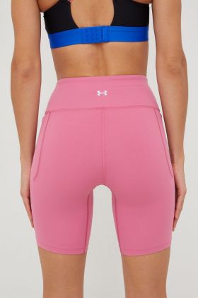 Under Armour pantaloni scurti femei, culoarea violet, neted, high waist