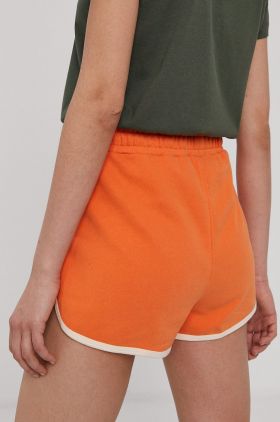 Superdry Pantaloni scurți femei, culoarea portocaliu, cu imprimeu, medium waist