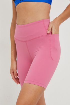 Under Armour pantaloni scurti femei, culoarea violet, neted, high waist