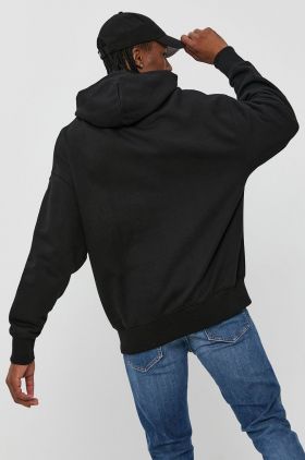 Tommy Jeans Hanorac de bumbac bărbați, culoarea negru, cu imprimeu