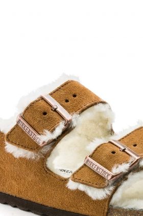 Birkenstock papuci din piele culoarea maro 1001128.Sheepskin.Mink-Sheepskin.