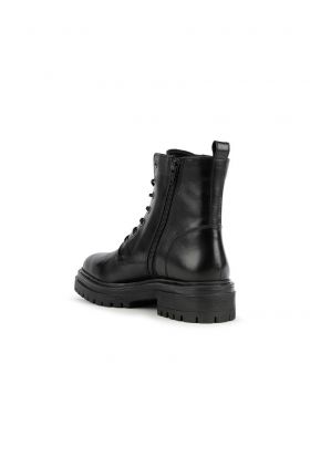 Geox Bocanci de piele femei, culoarea negru, cu toc plat