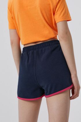 Superdry Pantaloni scurți femei, culoarea albastru marin, material neted, medium waist