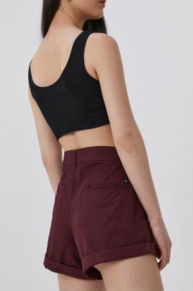 Superdry Pantaloni scurți femei, culoarea bordo, material neted, medium waist