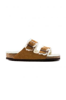 Birkenstock papuci din piele culoarea maro 1001128.Sheepskin.Mink-Sheepskin.