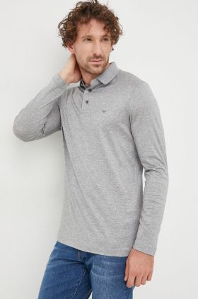 Emporio Armani longsleeve barbati, culoarea gri, neted