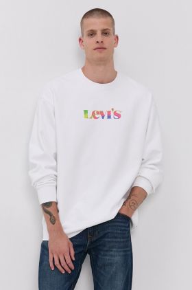 Levi's Hanorac de bumbac bărbați, culoarea alb, cu imprimeu