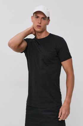 !SOLID Tricou din bumbac culoarea negru, material neted