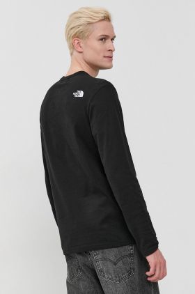 The North Face longsleeve din bumbac culoarea negru, material uni NF0A37FTJK31-JK31