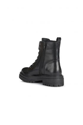 Geox Bocanci de piele femei, culoarea negru, cu toc plat