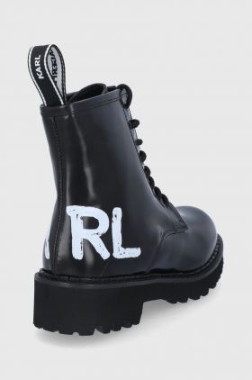 Karl Lagerfeld Bocanci de piele Troupe femei, culoarea negru, cu toc plat