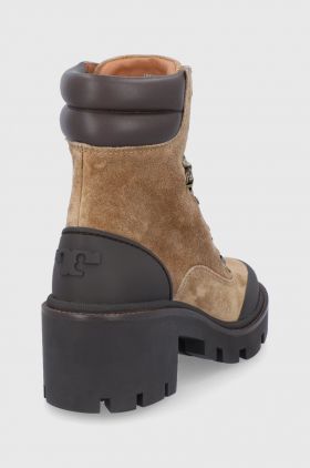 Tory Burch Cizme din piele întoarsă Lug Sole Hiker femei, culoarea maro, cu toc drept