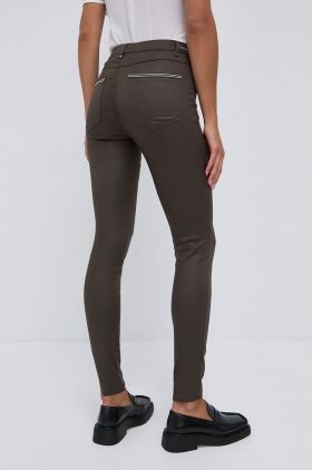 Morgan Pantaloni femei, culoarea verde, mulat, medium waist