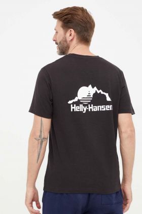 Helly Hansen tricou din bumbac YU PATCH T-SHIRT culoarea negru, cu imprimeu 53391