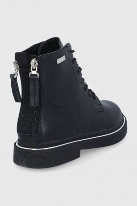 GOE Cizme de piele femei, culoarea negru, cu toc plat
