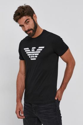 Emporio Armani tricou din bumbac culoarea negru, cu imprimeu