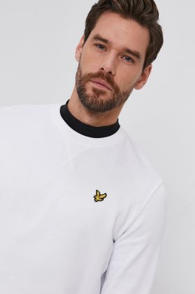 Lyle & Scott Hanorac de bumbac bărbați, culoarea alb, material neted