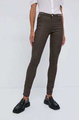 Morgan Pantaloni femei, culoarea verde, mulat, medium waist