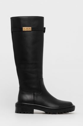 Tory Burch Ghete de piele femei, culoarea negru, cu toc plat