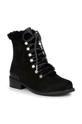 Emu Australia cizme din piele intoarsa Billington femei, culoarea negru, cu toc plat, izolat