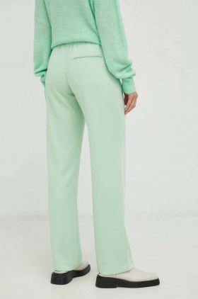 Samsoe Samsoe pantaloni femei, culoarea verde, drept, high waist