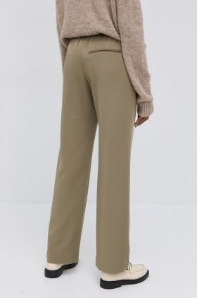 Samsoe Samsoe pantaloni femei, culoarea verde, drept, high waist