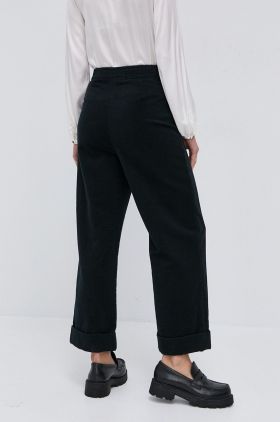 Tory Burch Pantaloni femei, culoarea negru, lat, high waist