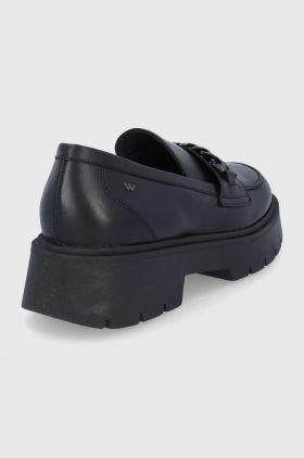 Wojas Mocasini de piele femei, culoarea negru, cu toc plat