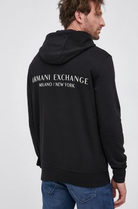 Armani Exchange Bluză bărbați, culoarea negru, cu imprimeu