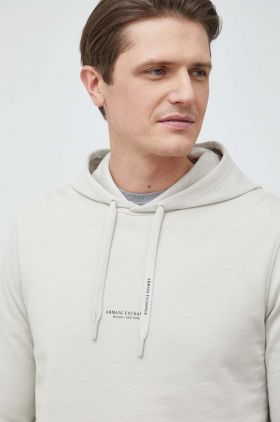 Armani Exchange hanorac de bumbac barbati, culoarea verde, cu glugă, neted