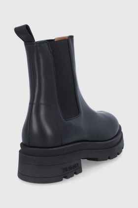 Trussardi Ghete Chelsea de piele femei, culoarea negru, cu toc plat