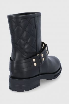 Love Moschino Cizme de piele femei, culoarea negru, cu toc plat