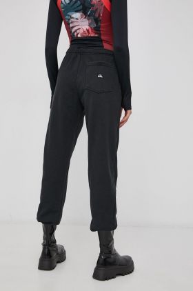 Quiksilver Pantaloni femei, culoarea negru, material neted