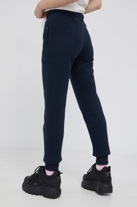 Superdry Pantaloni femei, culoarea albastru marin, material neted