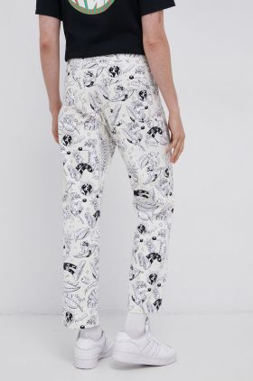 HUF Pantaloni de bumbac bărbați, culoarea alb, model drept