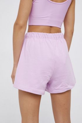 P.E Nation Pantaloni scurți din bumbac femei, culoarea violet, material neted, high waist